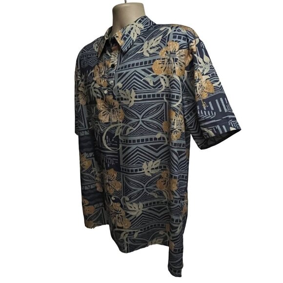MissLook Mens Blue Hawaiian Aloha Floral Button Up Pullover Shirt 2XL Stretch - Picture 3 of 8